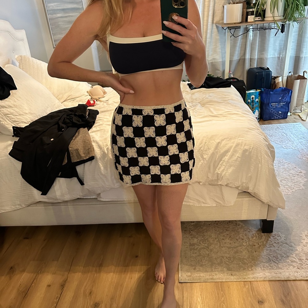 Checkered Black and White Skirt - MNG